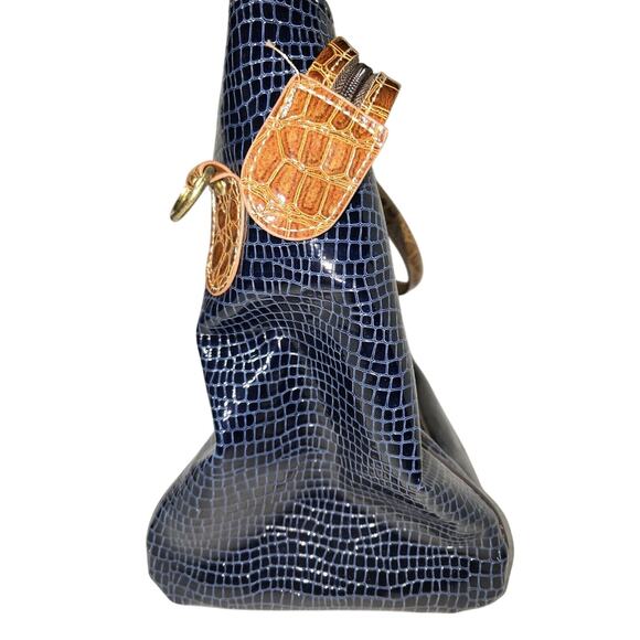 Samantha Brown Blue Faux Croc Carry On Overnight Weekender Or Business Bag Tote - Picture 12 of 16